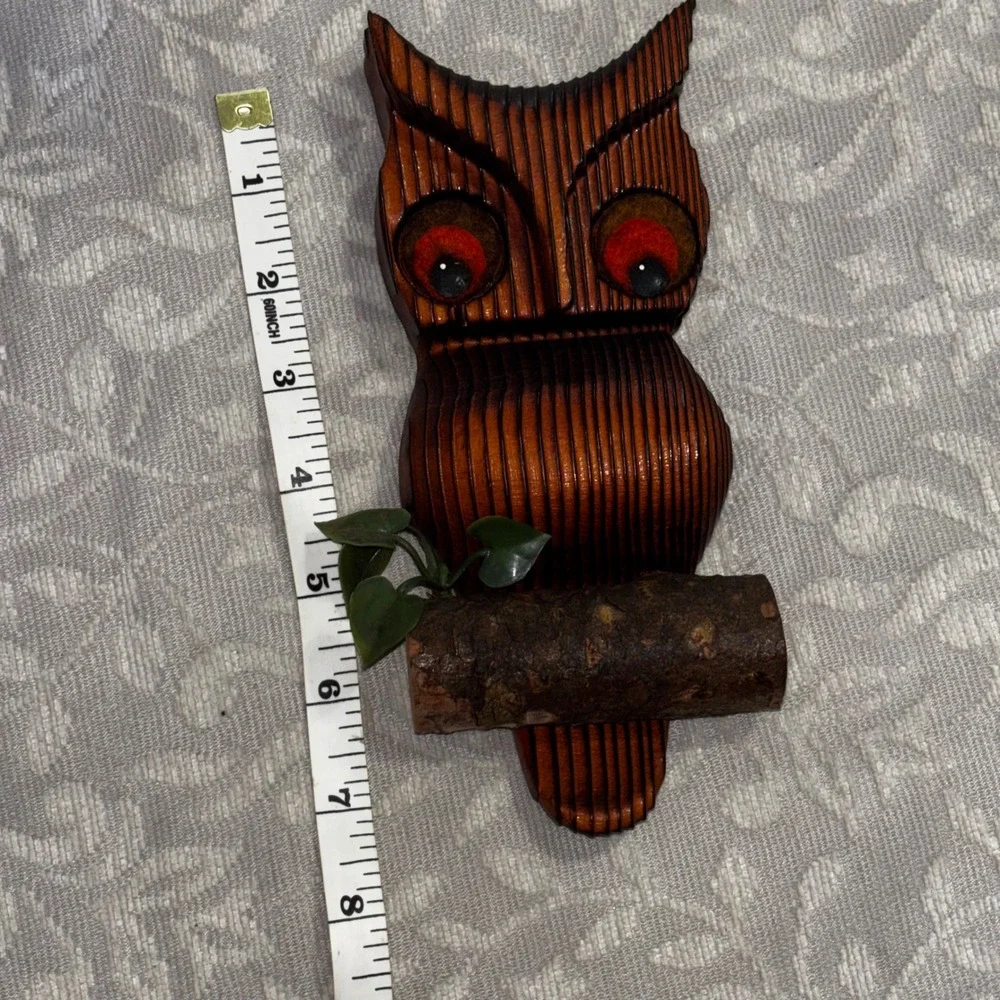 1970 Vintage Green Mountain Wood Owl Wall Hanging Handcrafted Michigan MCM Decor